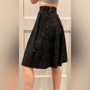 H&M Black Textured Midi Skirt with Belt